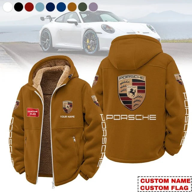 Porsche Custom Name & Custom Zipper Fleece Hoodie – Racing Style
