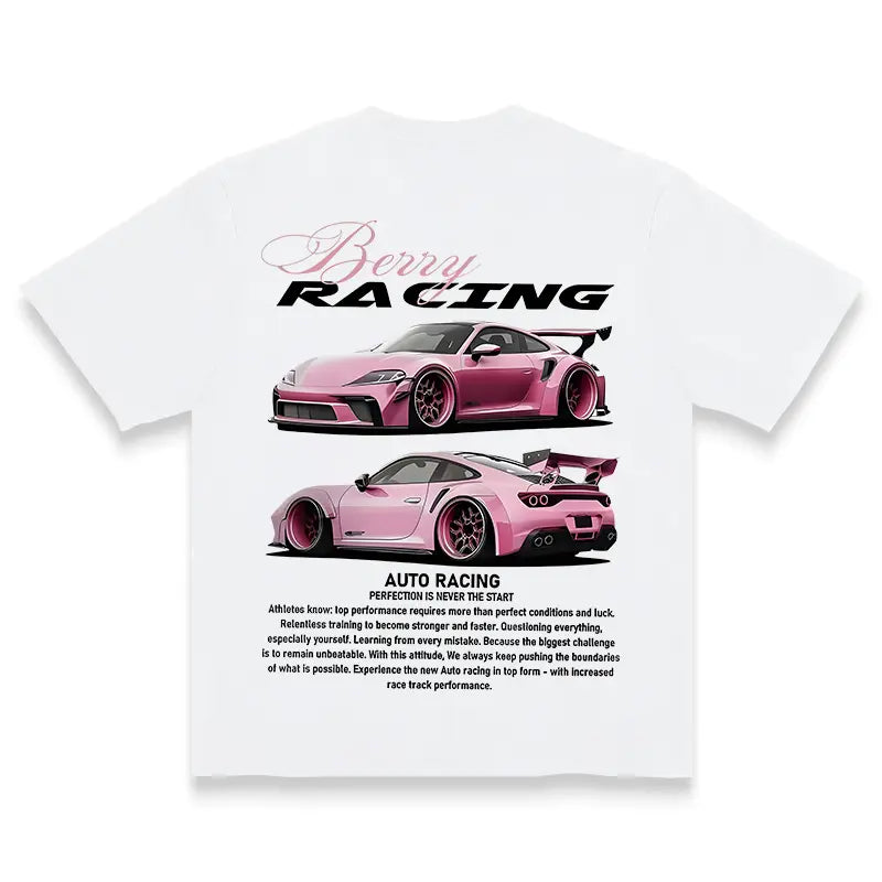 Berry Racing Auto Perfection Graphic Tee - Pink Porsche Design Shirt for Motorsport Fans