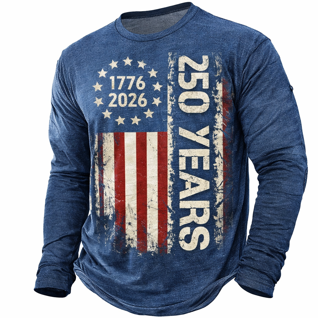 Cowgic America's 250th Anniversary Men's American US Flag T Shirt Long Sleeve