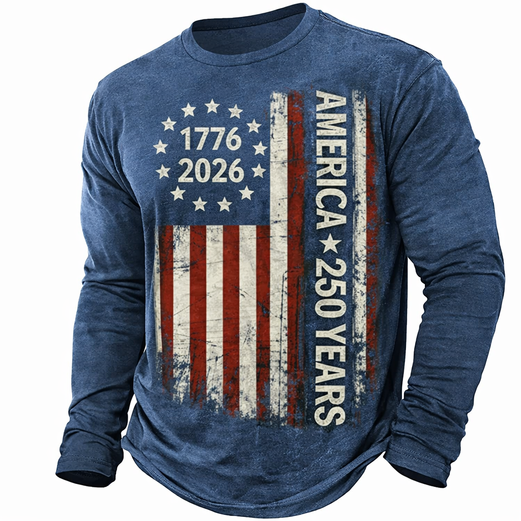 Cowgic America's 250th Anniversary Men's American US Flag T Shirt Long Sleeve v2
