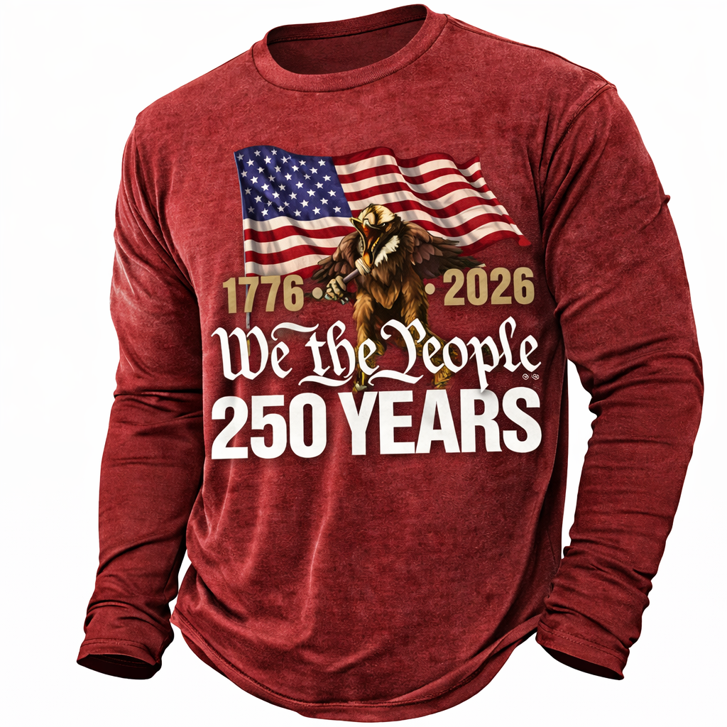 Cowgic America's 250th Anniversary Men's American US Flag T Shirt Long Sleeve v3
