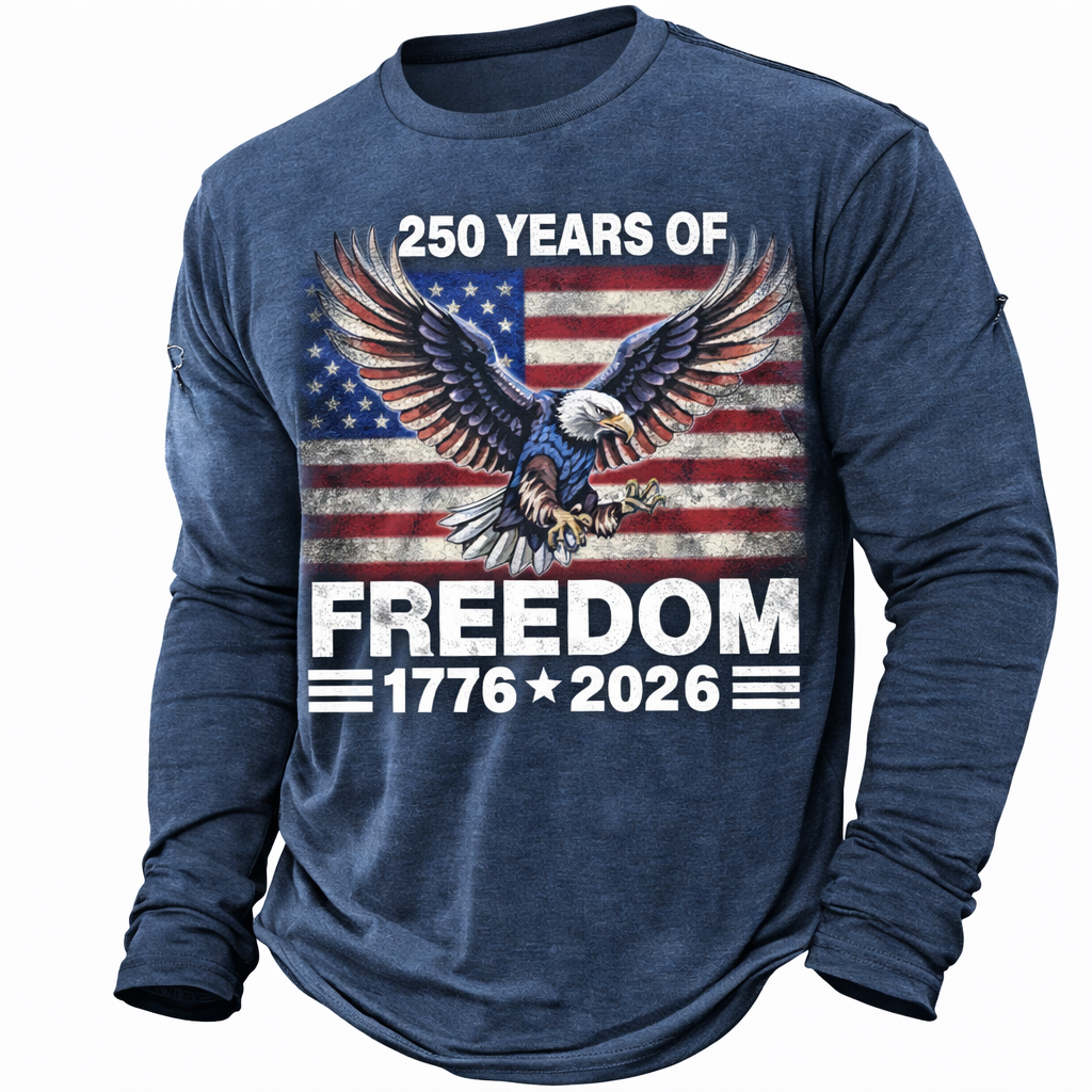 Cowgic America's 250th Anniversary Men's American US Flag T Shirt Long Sleeve v4
