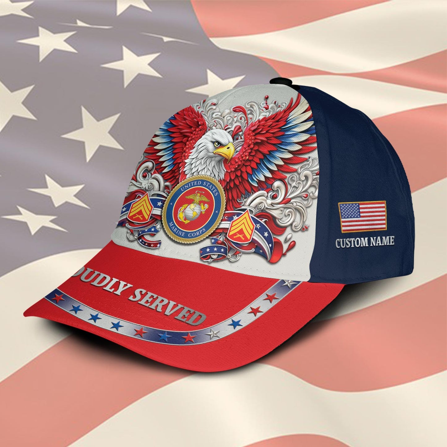 Cowgic Veterans U.S. Marine Corps Red Custom Printed Cap