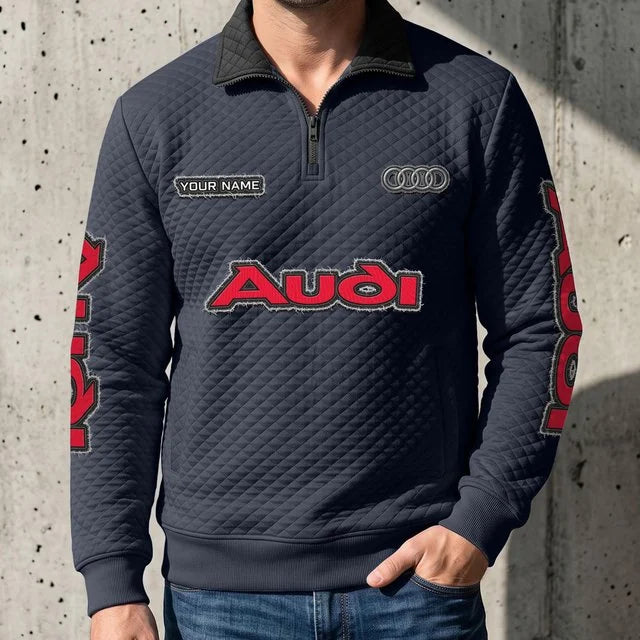 Audi Quilted Quarter-Zip Pullover Sweatshirt – Custom Name