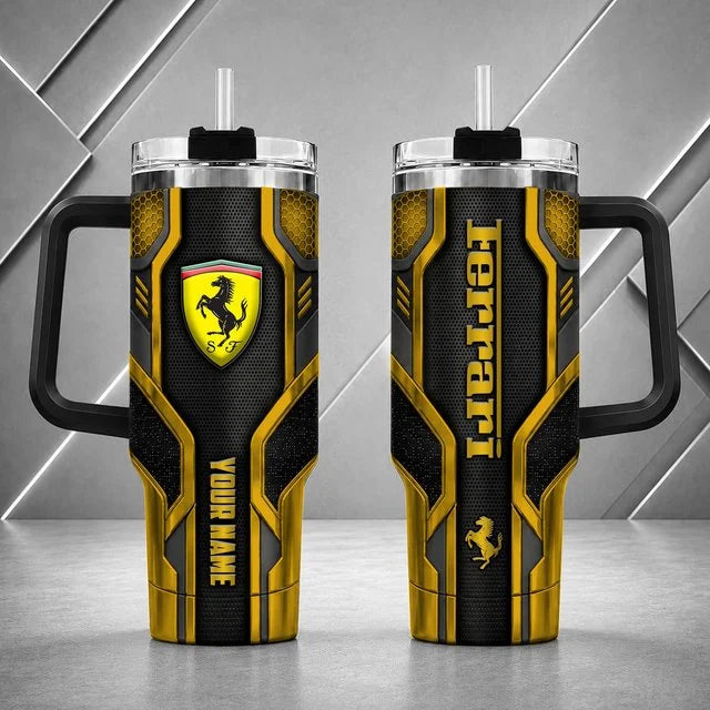 Ferrari Personalized Tumbler with Handle – Custom Name Insulated Travel Cup