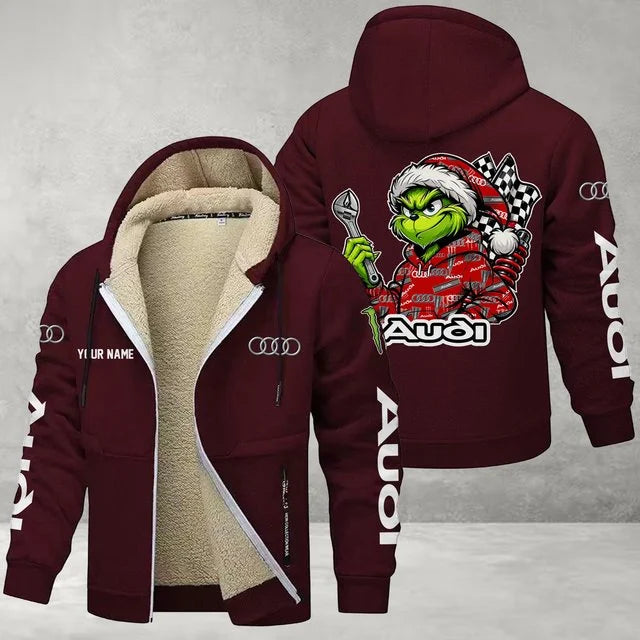 Audi Grinch Sherpa-Lined Custom Name Zipper Fleece Hoodie