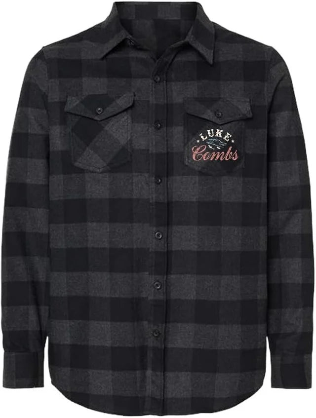 LC Getting Old Spellout Flannel Shirt, Black Plaid