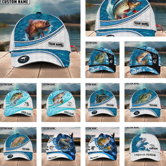 Custom Name Fishing Cap - Blue Water Pattern 3D Classic Cap: Professional Design &amp; Personalized Quality