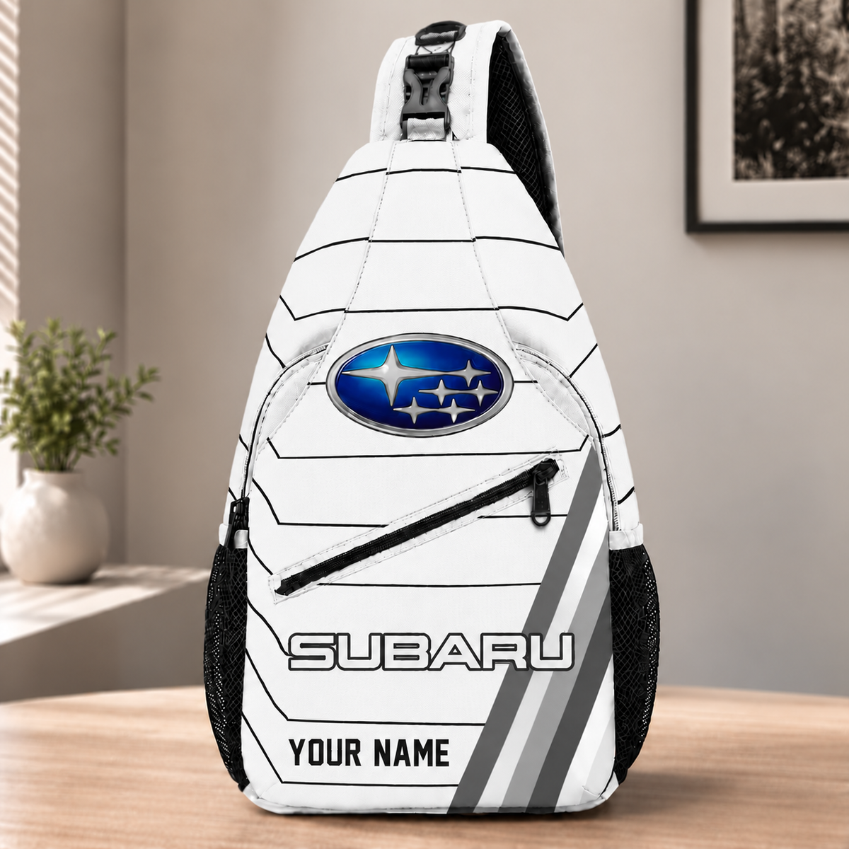 Subaru Custom Name Sling Bag – Racing Style Crossbody Backpack