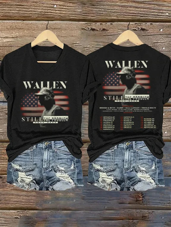 Music Tour 2026 Print Wallen V-Neck T-Shirt