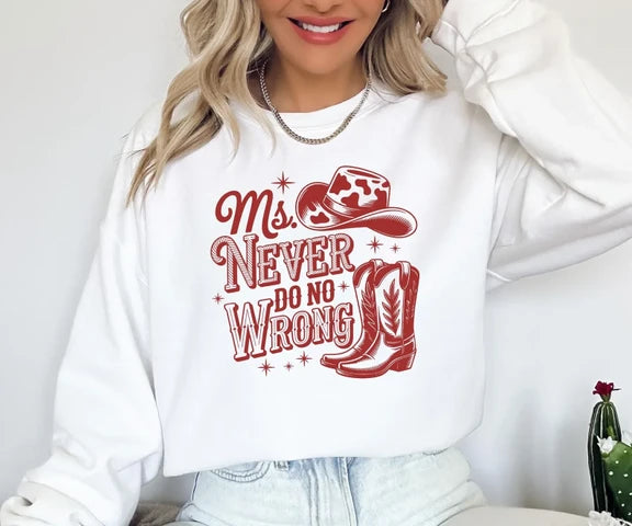 Western Shirt, Ms. Never Do No Wrong, Cowgirl tee, Country Concert Tee Shirt Gildan 5000, Sweatshirt & Hoodie