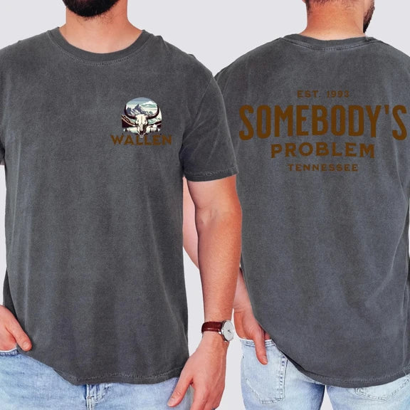 Morgan Wallen T-Shirt: Somebody's Problem Bull Skull & Mountains Tee Shirt Gildan 5000, Sweatshirt & Hoodie