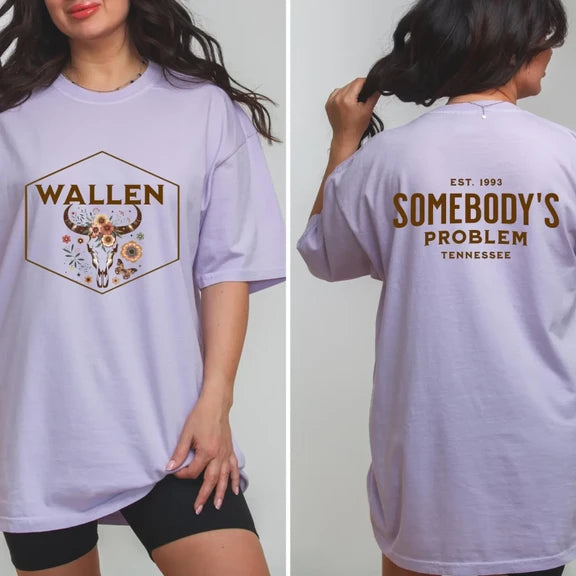 Somebody's Problem Bull Skull and Flowers Design Shirt, Morgan Wallen Shirt Gildan 5000, Sweatshirt & Hoodie