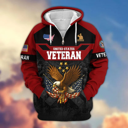 Premium US Veterans Zip Hoodie , Gifts For US Veterans, Gifts On Father's Day, Veterans Day.