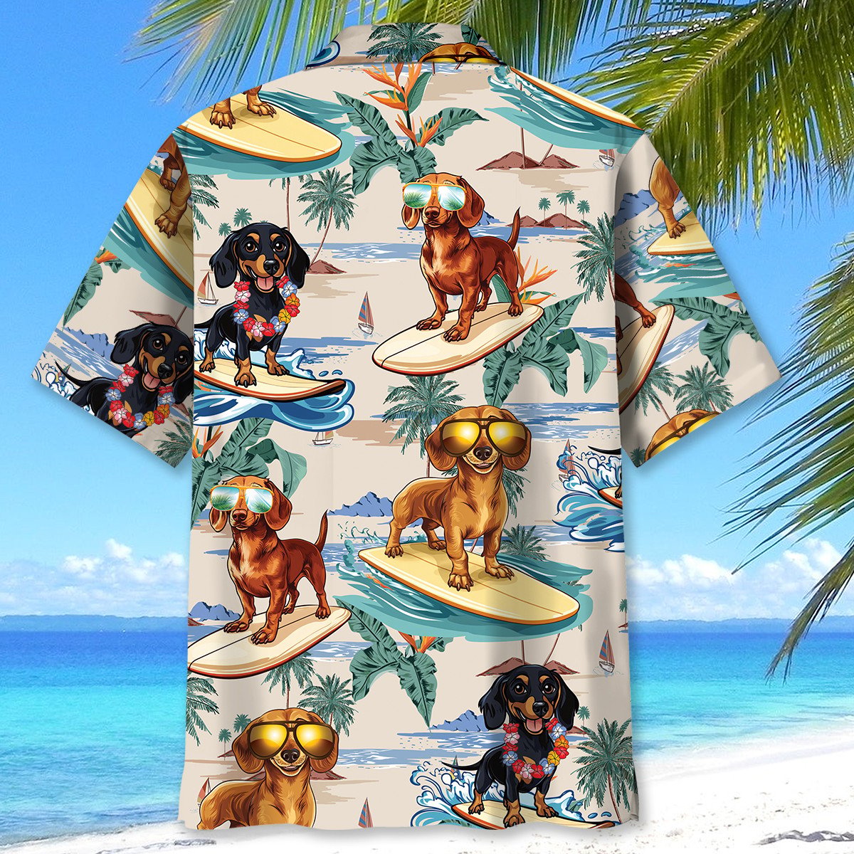 Dachshund Goes Hawaiian Surf Style