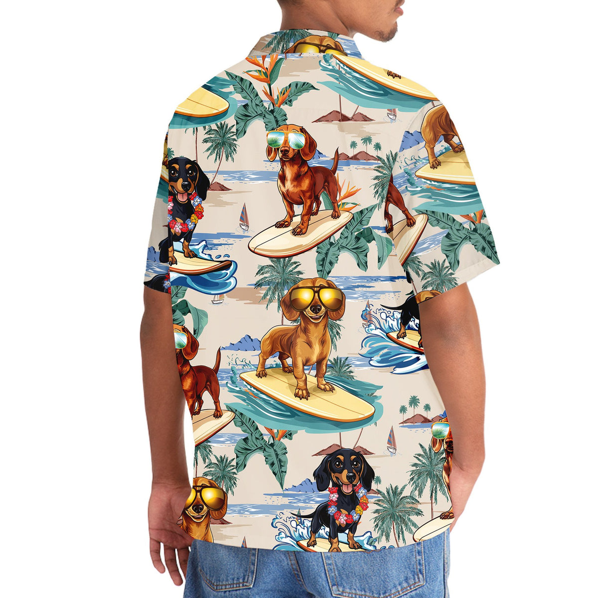 Dachshund Goes Hawaiian Surf Style