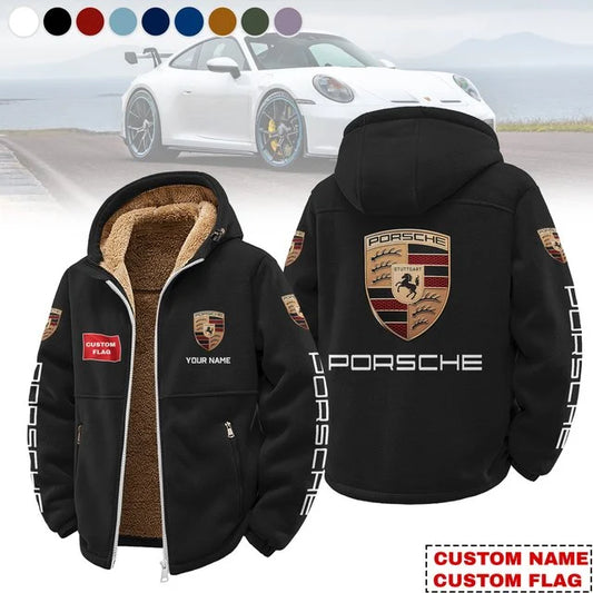 Porsche Custom Name & Custom Zipper Fleece Hoodie – Racing Style