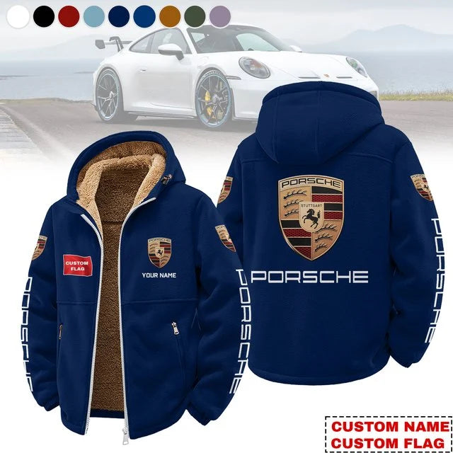 Porsche Custom Name & Custom Zipper Fleece Hoodie – Racing Style