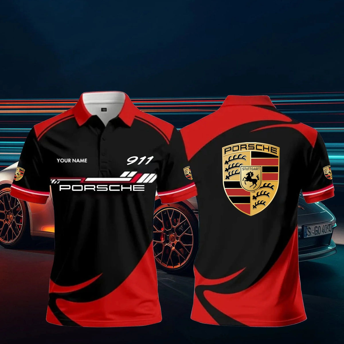 Custom Name 3D All Over Printed Porsche 911 Polo Shirt Limited Edition