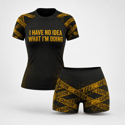 Premium CAUTION: NO IDEA Women’s BJJ Rash Guard No-Gi Compression Shirt Jiu-Jitsu 3D Print Never Fade