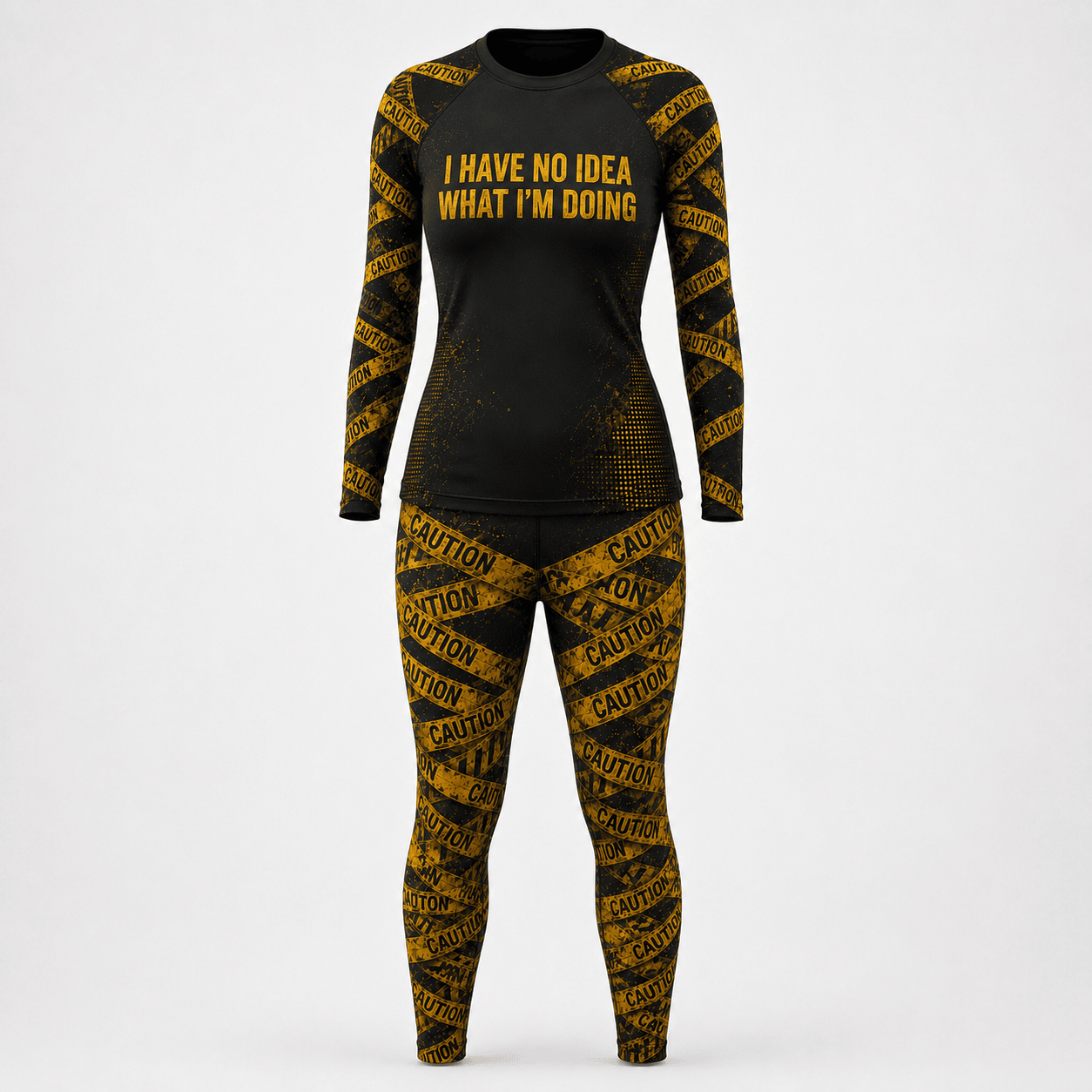 Premium CAUTION: NO IDEA Women’s BJJ Rash Guard No-Gi Compression Shirt Jiu-Jitsu 3D Print Never Fade