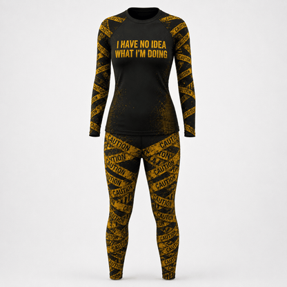 Premium CAUTION: NO IDEA Women’s BJJ Rash Guard No-Gi Compression Shirt Jiu-Jitsu 3D Print Never Fade