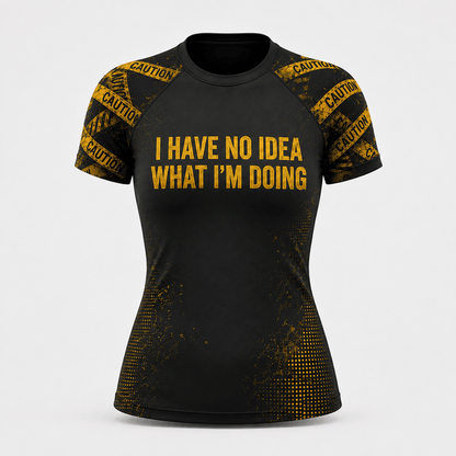 Premium CAUTION: NO IDEA Women’s BJJ Rash Guard No-Gi Compression Shirt Jiu-Jitsu 3D Print Never Fade