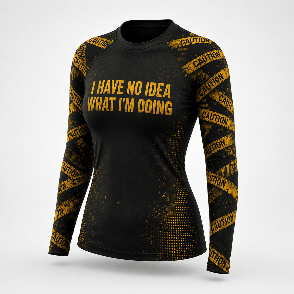 Premium CAUTION: NO IDEA Women’s BJJ Rash Guard No-Gi Compression Shirt Jiu-Jitsu 3D Print Never Fade