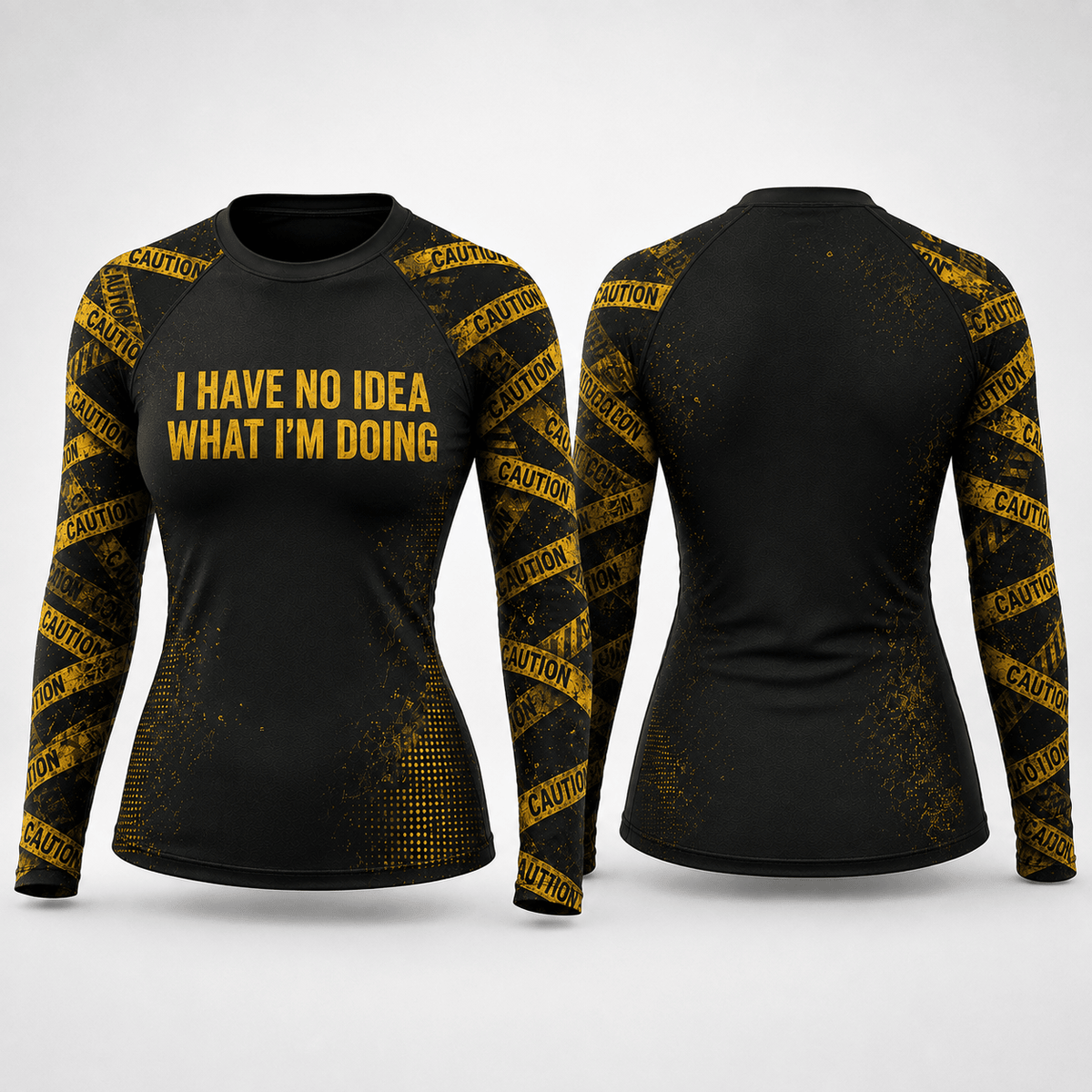 Premium CAUTION: NO IDEA Women’s BJJ Rash Guard No-Gi Compression Shirt Jiu-Jitsu 3D Print Never Fade