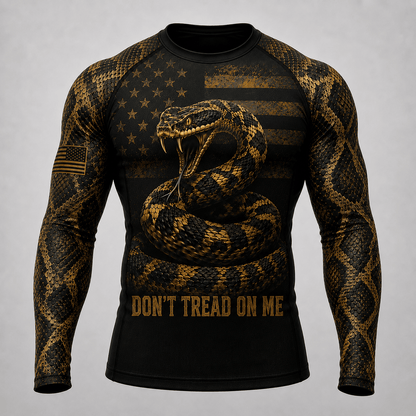 Premium Black Gold Don’t Tread On Me Rattlesnake American Patriotic Jiu-Jitsu MMA Rash Guard For Men Combat 3D Print Never Fade