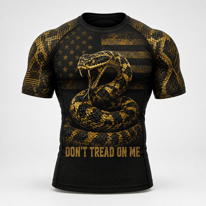 Premium Black Gold Don’t Tread On Me Rattlesnake American Patriotic Jiu-Jitsu MMA Rash Guard For Men Combat 3D Print Never Fade