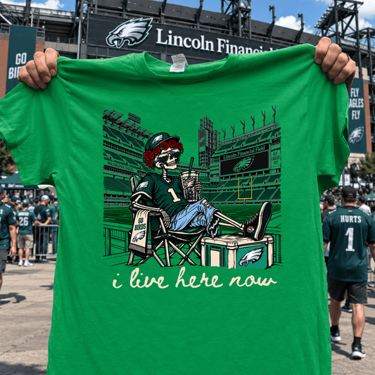 Grateful Dead Skeleton Bertha Go Birds I Live Here Now Philadelphia Eagles T- Shirt, Sweatshirt & Hoodie