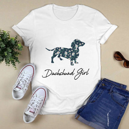 Dachshund Girl With Daisy Flowers