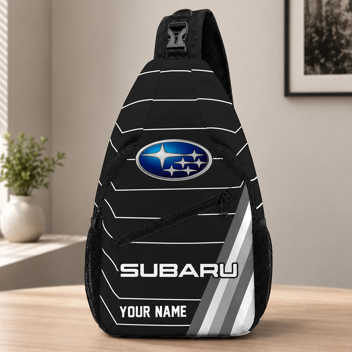 Subaru Custom Name Sling Bag – Racing Style Crossbody Backpack