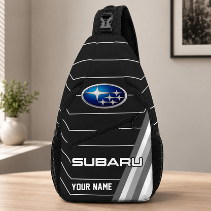 Subaru Custom Name Sling Bag – Racing Style Crossbody Backpack