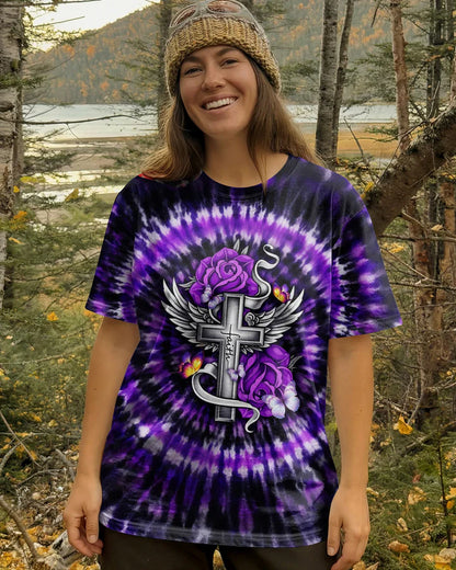 Cowgic Blessed By God Cross Rose Purple Swirl Women's All Over Print Shirt