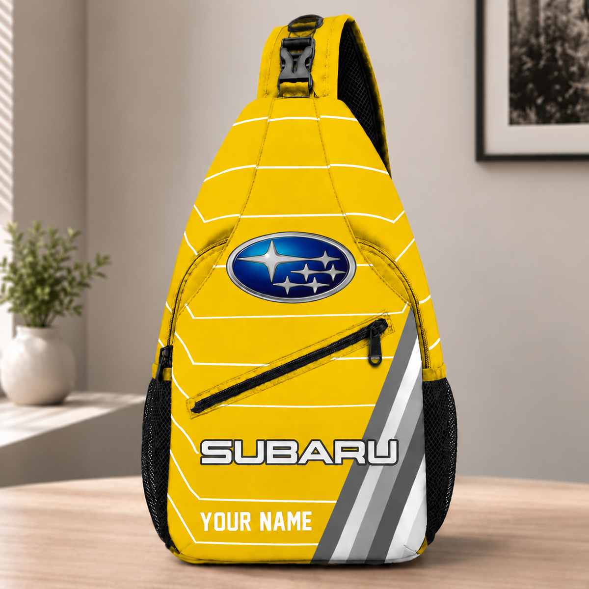 Subaru Custom Name Sling Bag – Racing Style Crossbody Backpack