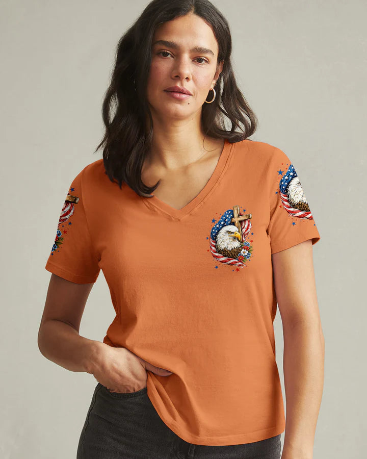 Cowgic She Loves Jesus And America Too Red White & Blue Eagle Women's All Over Print