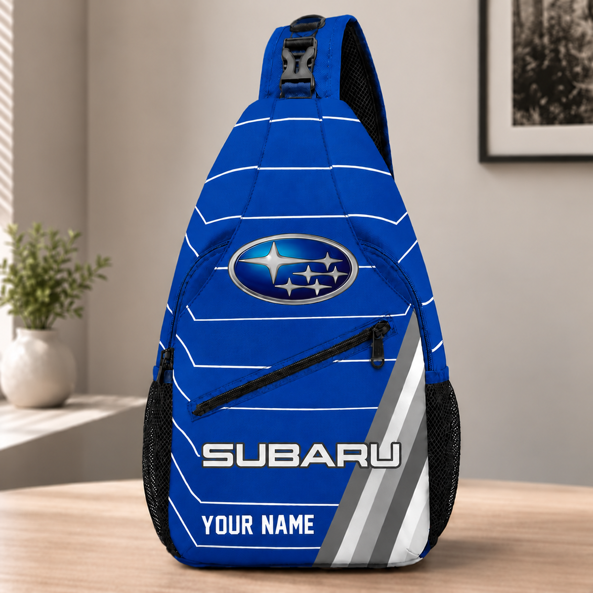 Subaru Custom Name Sling Bag – Racing Style Crossbody Backpack