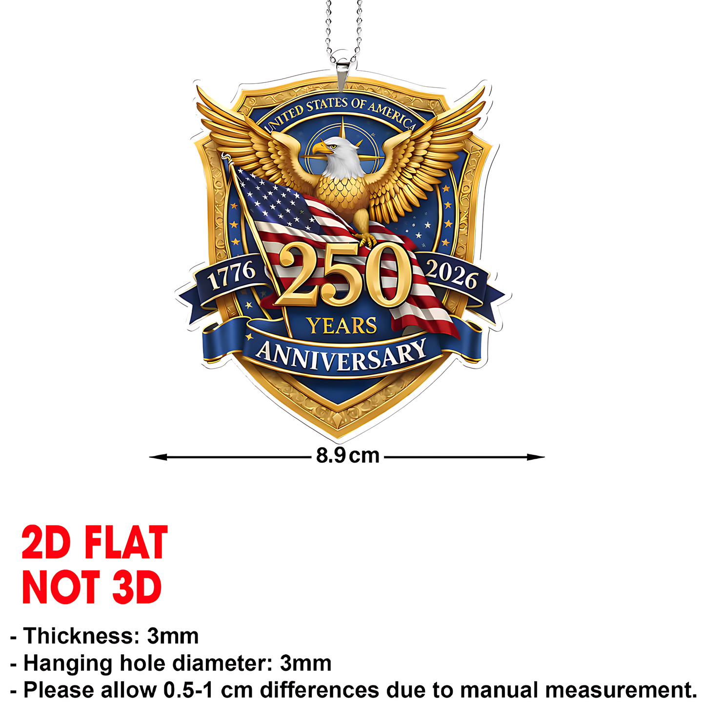 Cowgic USA 250 Years Anniversary Car Ornament | Patriotic Car Decor | 1776–2026 Eagle Ornament 684518