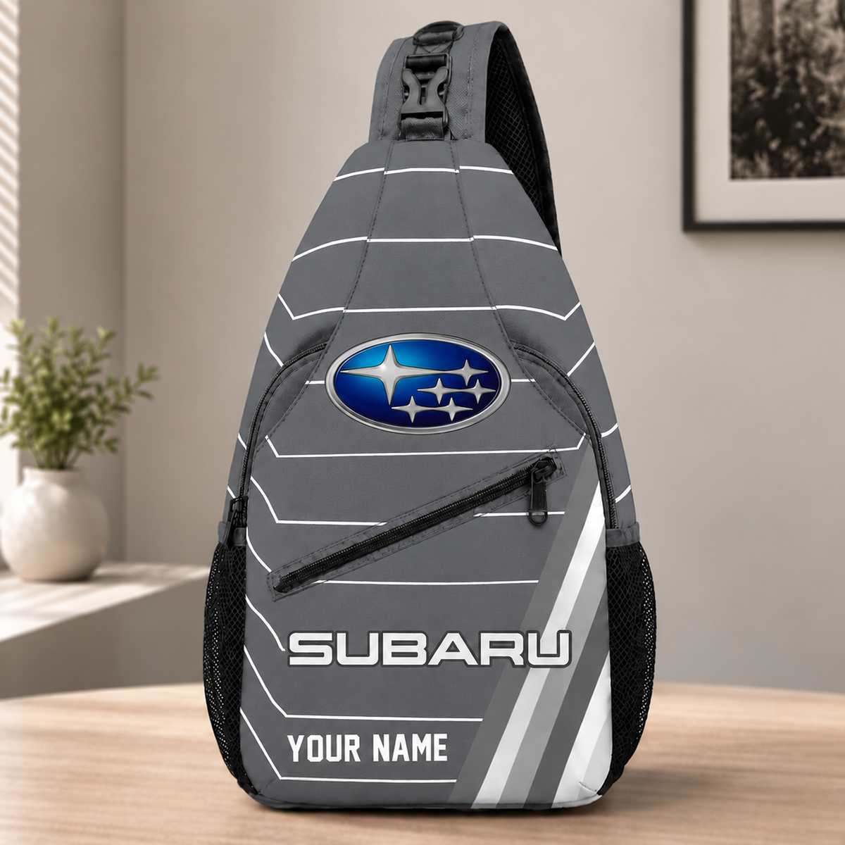 Subaru Custom Name Sling Bag – Racing Style Crossbody Backpack