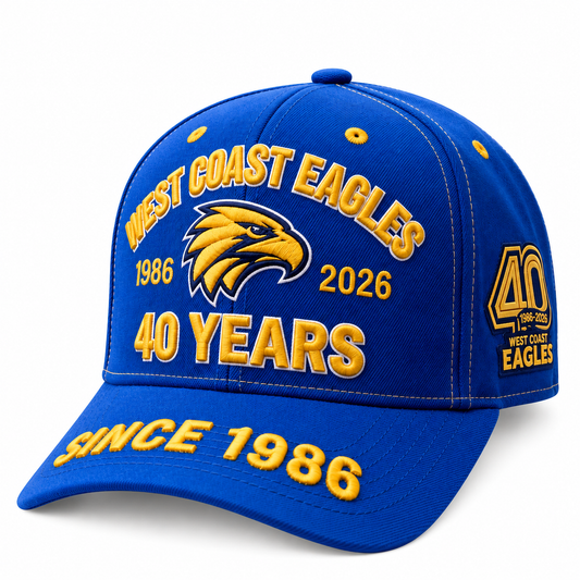West Coast Eagles 40th Anniversary Embroidered Cap, 1986–2026, Gold Eagle Baseball Hat