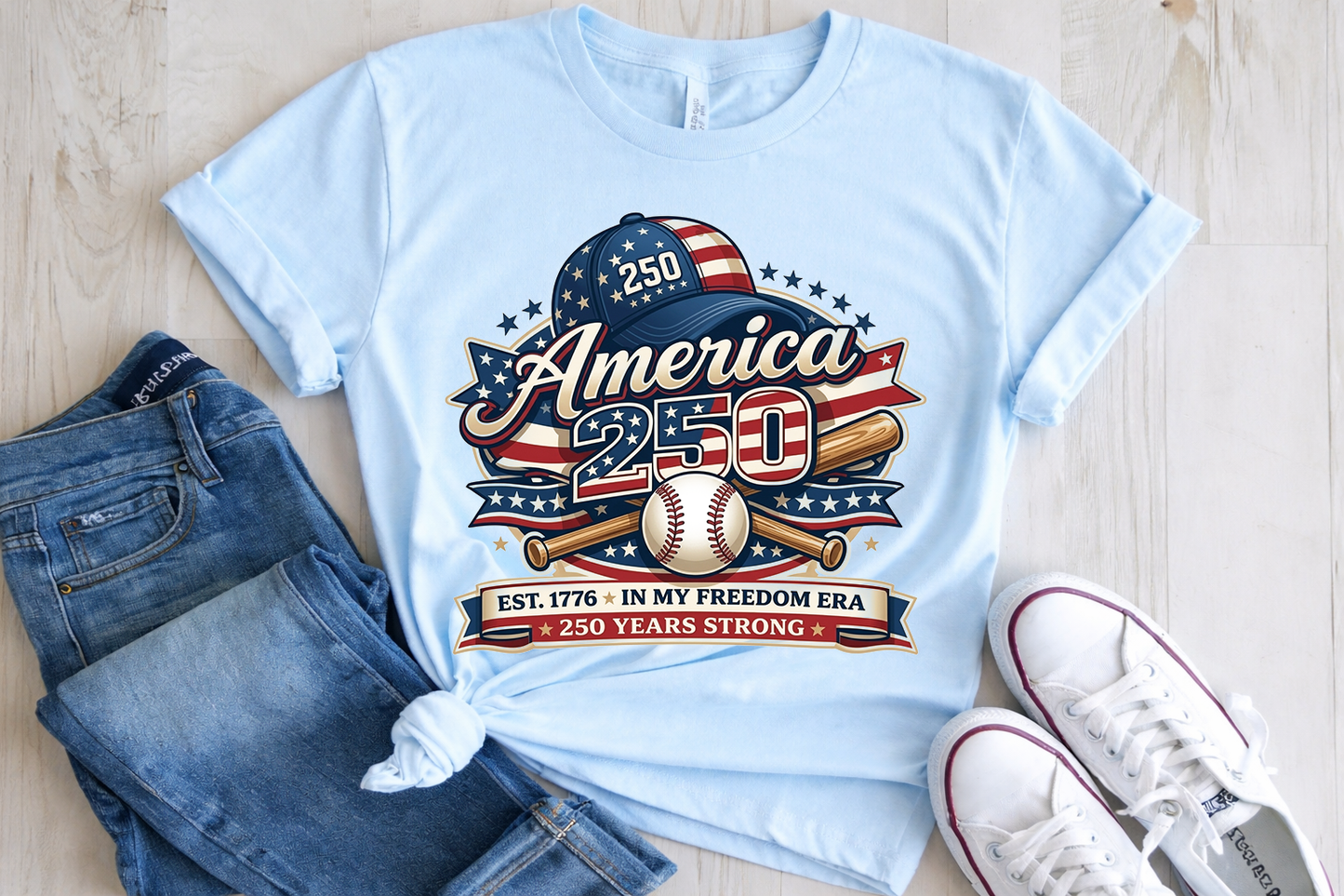 Cowgic America 250 Baseball Anniversary Shirt - 250 Years Strong Commemorative Graphic Tee