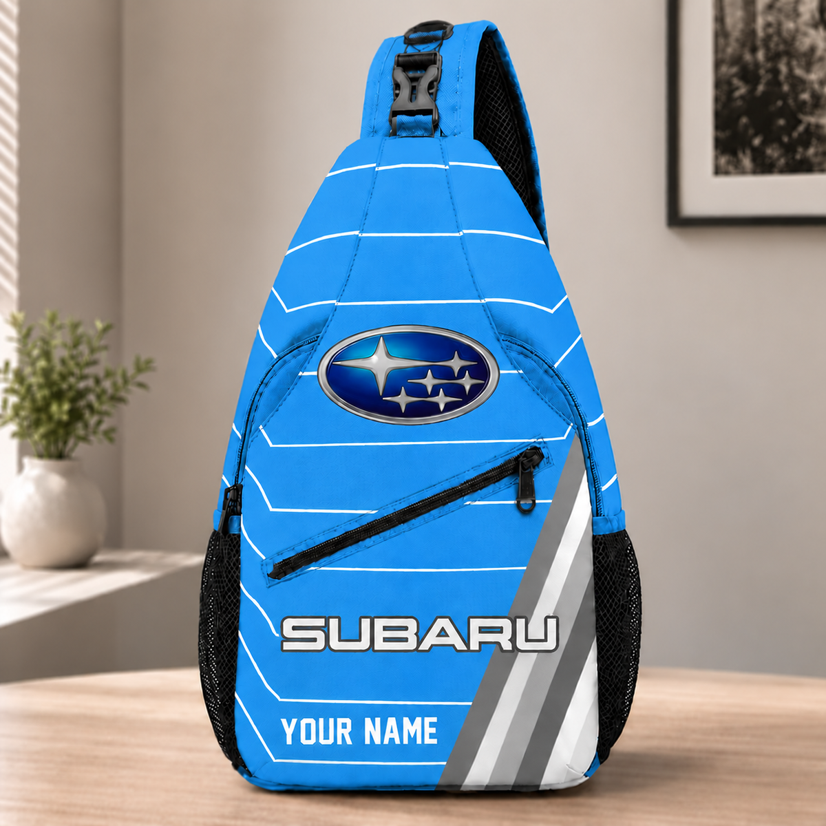 Subaru Custom Name Sling Bag – Racing Style Crossbody Backpack