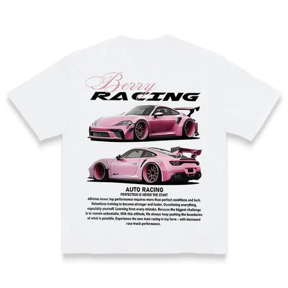 Berry Racing Auto Perfection Graphic Tee - Pink Porsche Design Shirt for Motorsport Fans