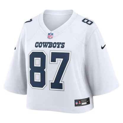 Jake Ferguson White Dallas Cowboys Cropped Fashion Game Jersey