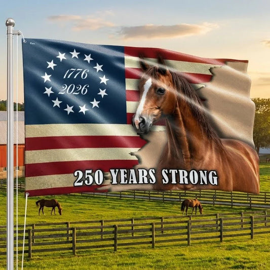 250 Years Strong Horse American Flag for Farm Patriotic Decor