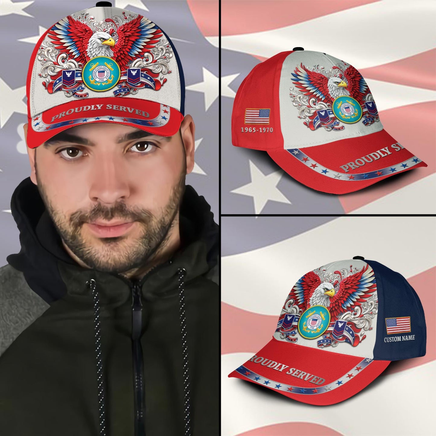 Cowgic Veterans U.S. Coast Guard Red Custom Printed Cap