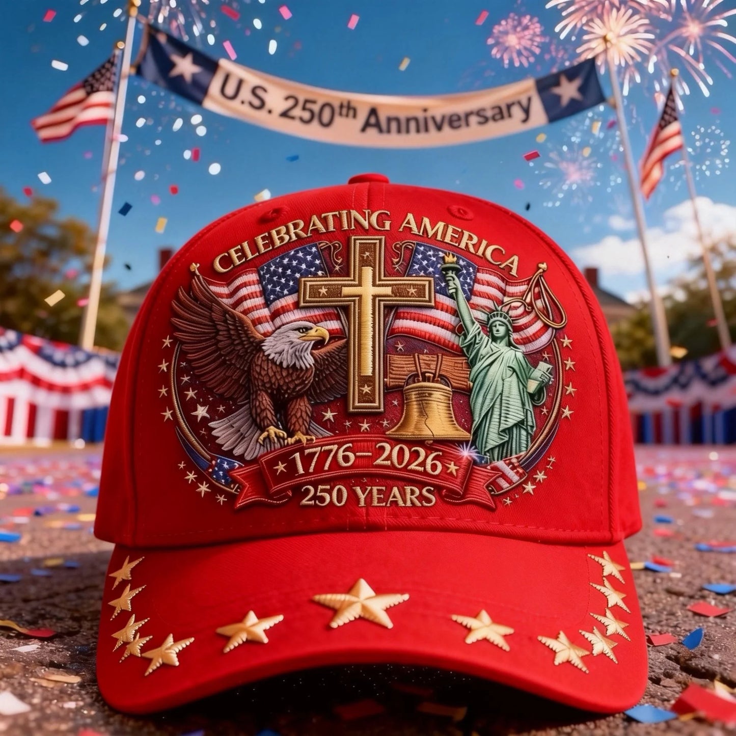 Cowgic Eagle & Liberty & Cross🎆United States 250th Anniversary Printed Cap