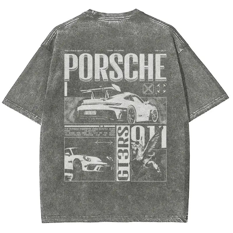 Porsche GT3 RS Vintage Washed T-Shirt – Retro Racing Graphic Tee Wash T - Shirt , Sweatshirt & Hoodie